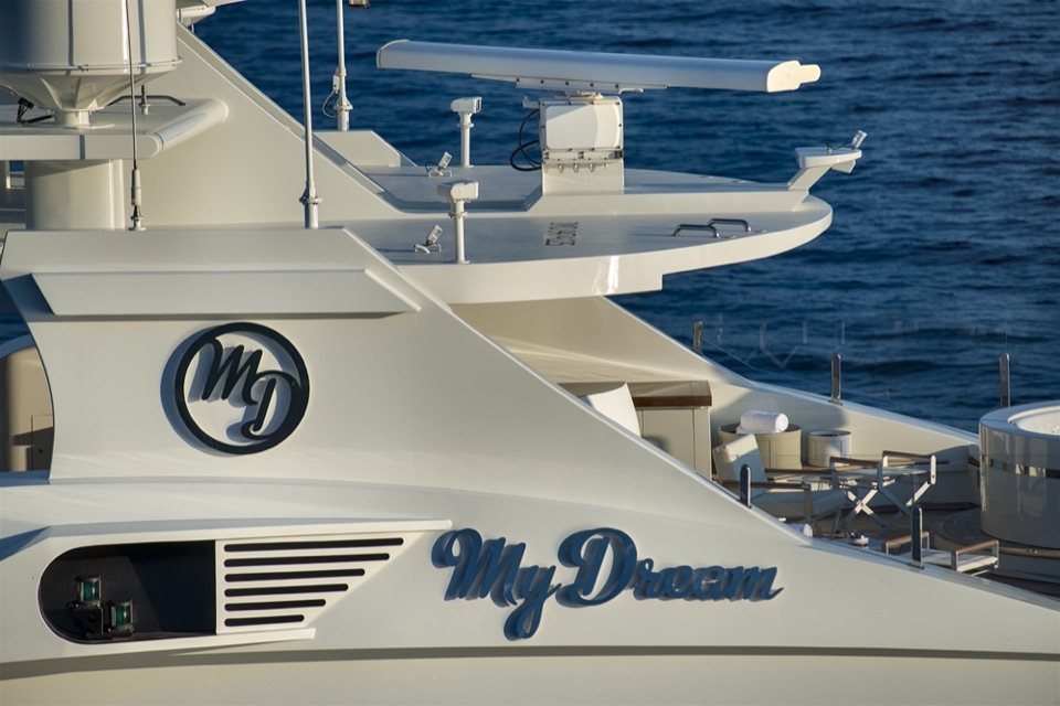 Aerial close-up of the upper deck with the My Dream name and monogram